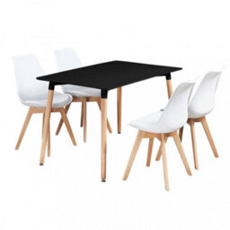 Life Interiors 5Pcs Dining Set - A Black Halo Dining Table & Set Of 4 White Lorenzo Tulip Chairs With Padded Seat - thumbnail 1