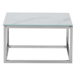 Beliani Nest Of 2 White Marble-Effect Tempered Glass Coffee Tables Silver Frame - thumbnail 8