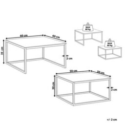Beliani Nest Of 2 White Marble-Effect Tempered Glass Coffee Tables Silver Frame - thumbnail 4