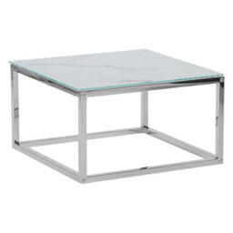 Beliani Nest Of 2 White Marble-Effect Tempered Glass Coffee Tables Silver Frame - thumbnail 7