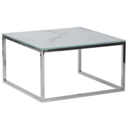 Beliani Nest Of 2 White Marble-Effect Tempered Glass Coffee Tables Silver Frame - thumbnail 5