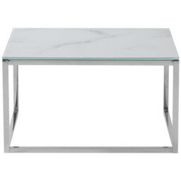 Beliani Nest Of 2 White Marble-Effect Tempered Glass Coffee Tables Silver Frame - thumbnail 6