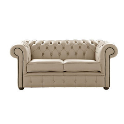 Chesterfield 2 Seater Shelly Pebble Leather Sofa Settee Bespoke In Classic Style - image 1