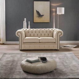 Chesterfield 2 Seater Shelly Pebble Leather Sofa Settee Bespoke In Classic Style - thumbnail 2