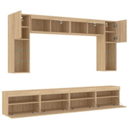 Walplus 8 Piece Tv Wall Cabinet Set With Led Lights Sonoma Oak - thumbnail 6