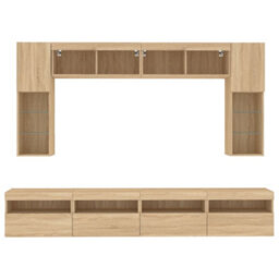Walplus 8 Piece Tv Wall Cabinet Set With Led Lights Sonoma Oak - thumbnail 7
