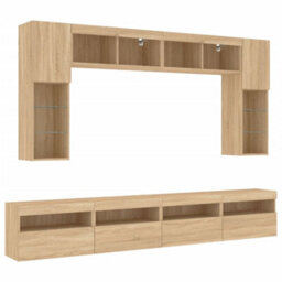 Walplus 8 Piece Tv Wall Cabinet Set With Led Lights Sonoma Oak - thumbnail 3