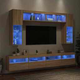 Walplus 8 Piece Tv Wall Cabinet Set With Led Lights Sonoma Oak - thumbnail 1