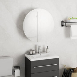 Vidaxl Bathroom Cabinet With Round Mirror&led White 40X40X17.5 Cm