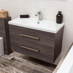 Plum&clay Novela Dark Wood Wall Hung Vanity Unit With Ceramic Basin Bathroom Furniture (W)800mm