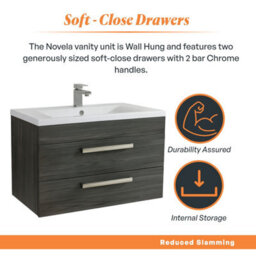 Plum&clay Novela Dark Wood Wall Hung Vanity Unit With Ceramic Basin Bathroom Furniture (W)800mm - thumbnail 5