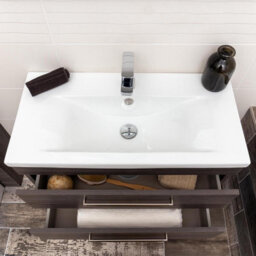 Plum&clay Novela Dark Wood Wall Hung Vanity Unit With Ceramic Basin (W)800mm - thumbnail 4