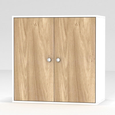 Urbn-Living Urbnliving Height 60Cm 2 Tier Wooden Storage Cabinet Side Furniture Oak Door Cupboard Bedroom Hallway Shelf Unit - image 1