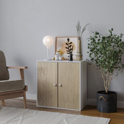 Urbn-Living Urbnliving Height 60Cm 2 Tier Wooden Storage Cabinet Side Furniture Oak Door Cupboard Bedroom Hallway Shelf Unit - thumbnail 3