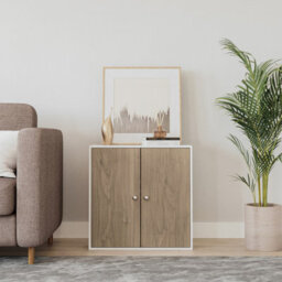 Urbn-Living Urbnliving Height 60Cm 2 Tier Wooden Storage Cabinet Side Furniture Oak Door Cupboard Bedroom Hallway Shelf Unit - thumbnail 2