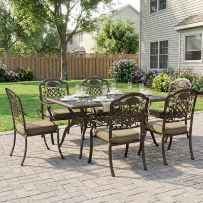 Outsunny Outdoor Dining Set With Cushions, Parasol Hole, Bronze Tone - image 1