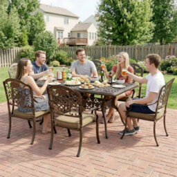 Outsunny Outdoor Dining Set With Cushions, Parasol Hole, Bronze Tone - thumbnail 9