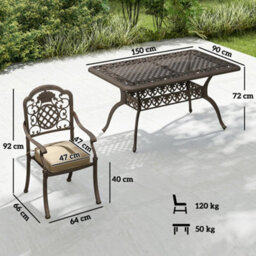 Outsunny Outdoor Dining Set With Cushions, Parasol Hole, Bronze Tone - thumbnail 3