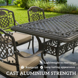 Outsunny Outdoor Dining Set With Cushions, Parasol Hole, Bronze Tone - thumbnail 5