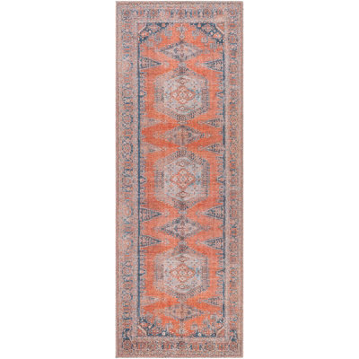 Livabliss Colin-Washable Orange Blue Brown Traditionnal Vintage Boho Living Dining Rug 80 X 220 Cm Easy Care, Non Shedding - image 1