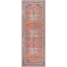 Livabliss Colin-Washable Orange Blue Brown Traditionnal Vintage Boho Living Dining Rug 80 X 220 Cm Easy Care, Non Shedding - thumbnail 2