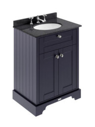 Hudson Reed Floor Standing Two Door Traditional Vanity Unit With 3 Tap Hole Black Marble Top & Basin In Twilight Blue, 620 X 470mm