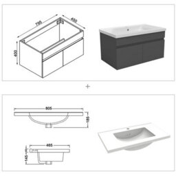 AVER-GROWTH 800mm Bathroom Vanity Unit With Ceramic Basin 2 Doors Wall Hung Matt Grey Bathroom Cabinet Storage Cupboard Furniture - thumbnail 5