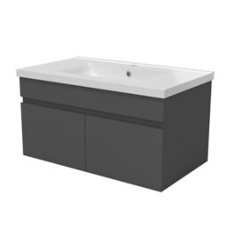 AVER-GROWTH 800mm Bathroom Vanity Unit With Ceramic Basin 2 Doors Wall Hung Matt Grey Bathroom Cabinet Storage Cupboard Furniture
