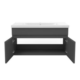 AVER-GROWTH 800mm Bathroom Vanity Unit With Ceramic Basin 2 Doors Wall Hung Matt Grey Bathroom Cabinet Storage Cupboard Furniture - thumbnail 4