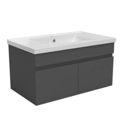 AVER-GROWTH 800mm Bathroom Vanity Unit With Ceramic Basin 2 Doors Wall Hung Matt Grey Bathroom Cabinet Storage Cupboard Furniture - thumbnail 3