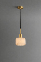 Brass bee Alabaster Pendant Light. Solid Brass Hanging Light. Satin Brass - thumbnail 5