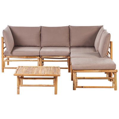 Beliani Garden Corner Sofa With Table 5 Seater Cerreto Bamboo Taupe Left Hand - image 1