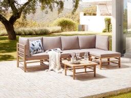 Beliani Garden Corner Sofa With Table 5 Seater Cerreto Bamboo Taupe Left Hand - thumbnail 2
