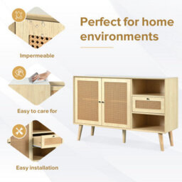 Modern Simple Sideboard 120X40X78Cm, Light-Colored Wooden Woven Door Design, With Drawers And Unique Legs - thumbnail 5