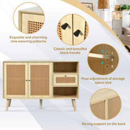 Modern Simple Sideboard 120X40X78Cm, Light-Colored Wooden Woven Door Design, With Drawers And Unique Legs - thumbnail 4