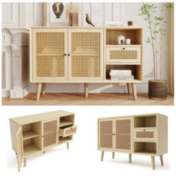 Modern Simple Sideboard 120X40X78Cm, Light-Colored Wooden Woven Door Design, With Drawers And Unique Legs - thumbnail 1