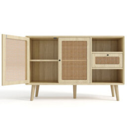 Modern Simple Sideboard 120X40X78Cm, Light-Colored Wooden Woven Door Design, With Drawers And Unique Legs - thumbnail 3
