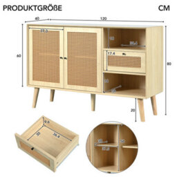 Modern Simple Sideboard 120X40X78Cm, Light-Colored Wooden Woven Door Design, With Drawers And Unique Legs - thumbnail 2