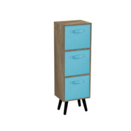 Urbn-Living Urbnliving 80Cm Height 3 Tier Oak Wooden Storage Bookcase Scandinavian Style Black Legs With Sky Blue Inserts - thumbnail 2
