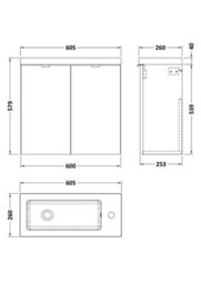 Hudson Reed Fusion Wall Hung 2 Door Vanity Unit & Polymarble Basin, Sink Vanity Unit, Charcoal Black, 600mm - thumbnail 6