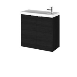 Hudson Reed Fusion Wall Hung 2 Door Vanity Unit & Polymarble Basin, Sink Vanity Unit, Charcoal Black, 600mm - thumbnail 1