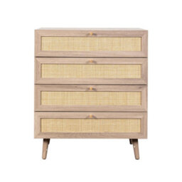 Swish Furniture Willow Oak & Real Rattan Chest Of 4 Drawers Bedroom Storage Furniture - thumbnail 4