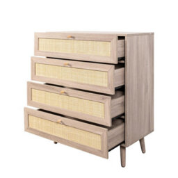 Swish Furniture Willow Oak & Real Rattan Chest Of 4 Drawers Bedroom Storage Furniture - thumbnail 6