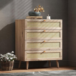 Swish Furniture Willow Oak & Real Rattan Chest Of 4 Drawers Bedroom Storage Furniture