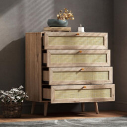 Swish Furniture Willow Oak & Real Rattan Chest Of 4 Drawers Bedroom Storage Furniture - thumbnail 2