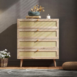 Swish Furniture Willow Oak & Real Rattan Chest Of 4 Drawers Bedroom Storage Furniture - thumbnail 3