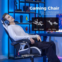 Gtplayer Gaming Chair, Heavy Duty Computer Chairs With Footrest Linkage Armrest And Lumbar Support, Ergonomic Office Chair, White - thumbnail 5