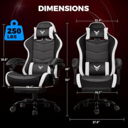 Gtplayer Gaming Chair, Heavy Duty Computer Chairs With Footrest Linkage Armrest And Lumbar Support, Ergonomic Office Chair, White - thumbnail 2