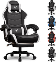 Luckracer Gaming Chair, Heavy Duty Computer Chairs With Footrest Linkage Armrest And Lumbar Support, Ergonomic Office Chair, White