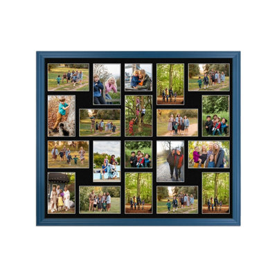 AK Frames 80X70Cm Navy Blue Classic Multi Photo Frame With Black Mount - Holds 20 Apertures (18X) 6X4, (2X) 4X4 Photos - image 1